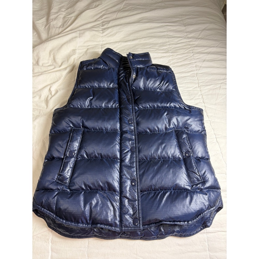 J.Crew Mens Navy Blue Ripstop Down Puffer Vest Size S Mock Neck Full GorpcoreZip